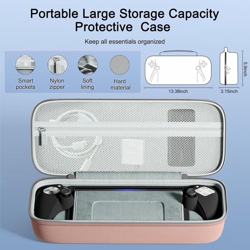 bibuks 8 in 1 Accessories Compatible with PS5 Portal,Carrying Case for PS Portal,Soft Silicone Protective Cover for PS5 Portal,2 Screen Protector with 4 Thumb Grip (Pink) - Image 2